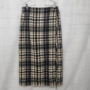 Vintage Cambridge Country Skirt Wrap Blanket Equestrian Fringe Plaid Gray 14